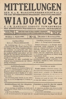 Mitteilungen der K. u. K. Warenverkehrszentrale für das Österreichisch-Ungarische Okkupationsgebiet = Wiadomości C. i K. Zarządu Obrotu Towarowego dla Austryacko-Węgierskiego Obszaru Okupacyjnego. 1916, no 11