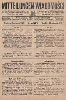 Mitteilungen der K. u. K. Warenverkehrszentrale für das Österreichisch-Ungarische Okkupationsgebiet = Wiadomości C. i K. Zarządu Obrotu Towarowego dla Austryacko-Węgierskiego Obszaru Okupacyjnego. 1917, no 42-43
