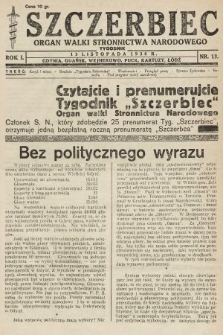 Szczerbiec : organ walki Stronnictwa Narodowego. 1938, nr 13