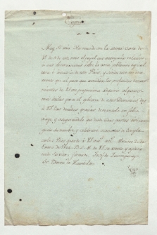Brief von José de Iturrigaray an Alexander von Humboldt, geschrieben von Unbekannt