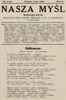 Nasza Myśl : miesięcznik młodzieży szkół średnich. 1929, nr 2