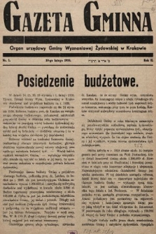 Gazeta Gminna : Organ Urzędowy Gminy Wyznaniowej Żydowskiej w Krakowie. 1938, nr 1