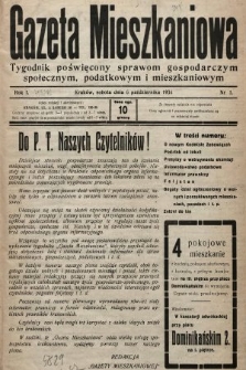 Gazeta Mieszkaniowa : tygodnik poświęcony sprawom gospodarczym, społecznym, podatkowym i mieszkaniowym. 1934, nr 1