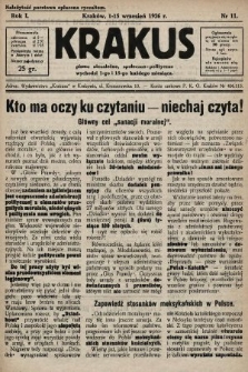 Krakus : pismo niezależne, społeczno-polityczne. 1926, nr 11 (numer skonfiskowany)