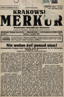 Krakowski Merkur : wiadomości ekonomiczno-finansowe. 1931, nr 1