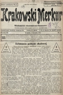 Krakowski Merkur : wiadomości ekonomiczno-finansowe. 1933, nr 1