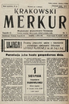 Krakowski Merkur : wiadomości ekonomiczno-finansowe. 1934, nr 7