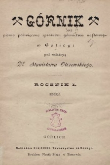 Górnik : pismo poświęcone sprawom górnictwa naftowego w Galicyi. 1882, indeks