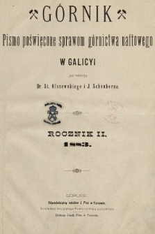 Górnik : pismo poświęcone sprawom górnictwa naftowego w Galicyi. 1883, indeks