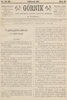 Górnik : pismo poświęcone sprawom górnictwa naftowego w Galicyi. 1883, nr 19 i 20