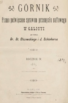 Górnik : pismo poświęcone sprawom górnictwa naftowego w Galicyi. 1885, indeks