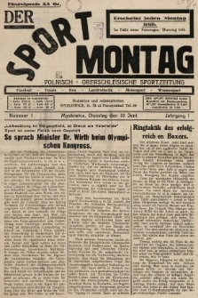 Der Sport - Montag : Polnisch - Oberschlesische Sportzeitung. 1930, nr 1