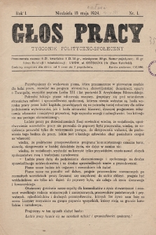 Głos Pracy : tygodnik polityczno-społeczny. 1924, nr 1