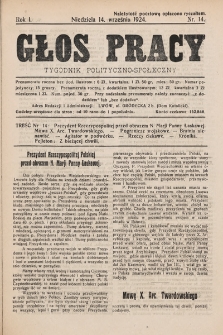 Głos Pracy : tygodnik polityczno-społeczny. 1924, nr 14