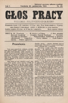 Głos Pracy : tygodnik polityczno-społeczny. 1924, nr 20