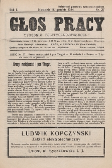 Głos Pracy : tygodnik polityczno-społeczny. 1924, nr 27