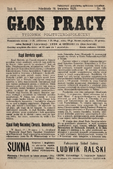 Głos Pracy : tygodnik polityczno-społeczny. 1925, nr 16