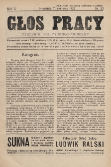 Głos Pracy : tygodnik polityczno-społeczny. 1925, nr 23