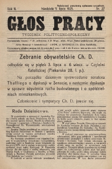 Głos Pracy : tygodnik polityczno-społeczny. 1925, nr 27