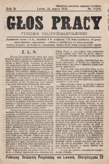 Głos Pracy : tygodnik polityczno-społeczny. 1926, nr 9