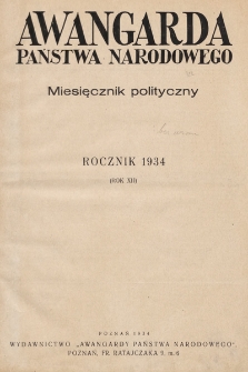 Awangarda Państwa Narodowego. 1934, spis treści
