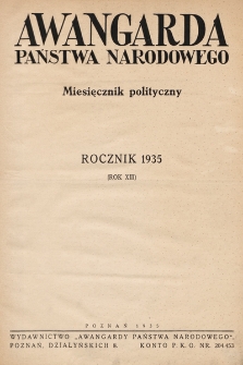 Awangarda Państwa Narodowego. 1935, spis treści