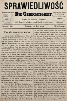 Sprawiedliwość = Die Gerechtigkeit : Organ für Handel, Industrie und Angelegenheiten des öffentlichen Lebens. 1896, nr 14