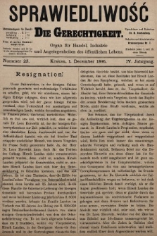 Sprawiedliwość = Die Gerechtigkeit : Organ für Handel, Industrie und Angelegenheiten des öffentlichen Lebens. 1896, nr 23