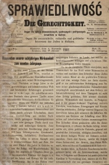 Sprawiedliwość = Die Gerechtigkeit : Organ für oeconomische, culturelle u. politische Interessen der Juden in Galizien. 1901, nr 1