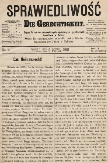 Sprawiedliwość = Die Gerechtigkeit : Organ für oeconomische, culturelle u. politische Interessen der Juden in Galizien. 1901, nr 3