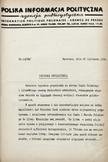 Polska Informacja Polityczna : agencja publicystyczna = Information Politique Polonaise : agence de presse. 1938, nr 12