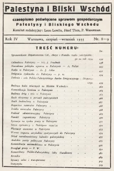 Palestyna i Bliski Wschód : czasopismo poświęcone sprawom gospodarczym Palestyny i Bliskiego Wschodu : organ Polsko-Palestyńskiej Izby Handlowej. 1935, nr 8-9