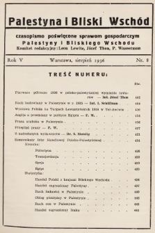 Palestyna i Bliski Wschód : czasopismo poświęcone sprawom gospodarczym Palestyny i Bliskiego Wschodu : organ Polsko-Palestyńskiej Izby Handlowej. 1936, nr 8