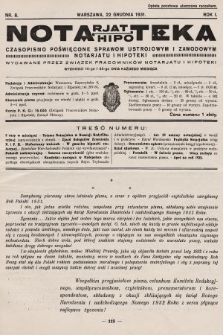 Notarjat-Hipoteka : czasopismo poświęcone sprawom ustrojowym i zawodowym notarjatu i hipoteki. 1931, nr 8
