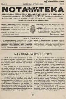 Notarjat-Hipoteka : czasopismo poświęcone sprawom ustrojowym i zawodowym notarjatu i hipoteki. 1932, nr 1