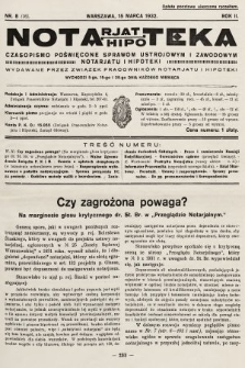 Notarjat-Hipoteka : czasopismo poświęcone sprawom ustrojowym i zawodowym notarjatu i hipoteki. 1932, nr 8