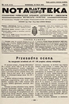 Notarjat-Hipoteka : czasopismo poświęcone sprawom ustrojowym i zawodowym notarjatu i hipoteki. 1932, nr 14-15