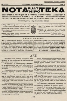 Notarjat-Hipoteka : czasopismo poświęcone sprawom ustrojowym i zawodowym notarjatu i hipoteki. 1932, nr 17