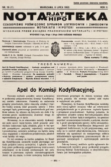 Notarjat-Hipoteka : czasopismo poświęcone sprawom ustrojowym i zawodowym notarjatu i hipoteki. 1932, nr 19