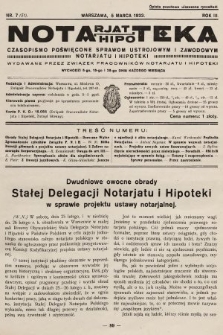 Notarjat-Hipoteka : czasopismo poświęcone sprawom ustrojowym i zawodowym notarjatu i hipoteki. 1933, nr 7