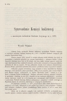 [Kadencja III, sesja V, al. 87] Alegata do Sprawozdań Stenograficznych z Piątej Sesyi Trzeciego Peryodu Sejmu Krajowego Królestwa Galicyi i Lodomeryi wraz z Wielkiem Księstwem Krakowskiem z roku 1874. Alegat 87