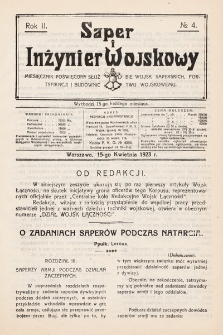 Saper i Inżynier Wojskowy : miesięcznik poświęcony służbie wojsk saperskich, fortyfikacji i budownictwu wojskowemu. 1923, nr 4