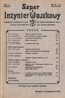 Saper i Inżynier Wojskowy : miesięcznik poświęcony służbie wojsk saperskich, fortyfikacji i budownictwu wojskowemu. 1923, nr 9-10