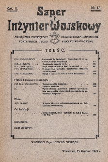 Saper i Inżynier Wojskowy : miesięcznik poświęcony służbie wojsk saperskich, fortyfikacji i budownictwu wojskowemu. 1923, nr 12