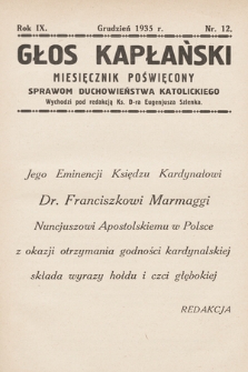 Głos Kapłański : miesięcznik poświęcony sprawom duchowieństwa katolickiego. 1935, nr 12