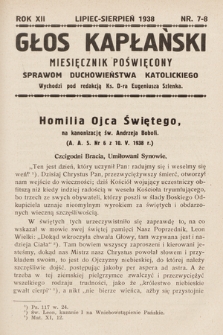 Głos Kapłański : miesięcznik poświęcony sprawom duchowieństwa katolickiego. 1938, nr 7-8