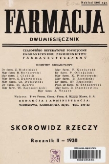 Farmacja : czasopismo referatowe poświęcone zagranicznemu piśmiennictwu farmaceutycznemu. 1938, spis rzeczy