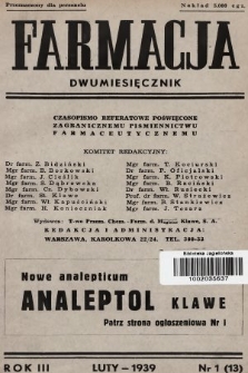 Farmacja : czasopismo referatowe poświęcone zagranicznemu piśmiennictwu farmaceutycznemu. 1939, nr 1