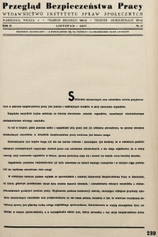 Przegląd Bezpieczeństwa Pracy : wydawnictwo Instytutu Spraw Społecznych. 1937, nr 11