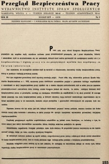 Przegląd Bezpieczeństwa Pracy : wydawnictwo Instytutu Spraw Społecznych. 1938, nr 8